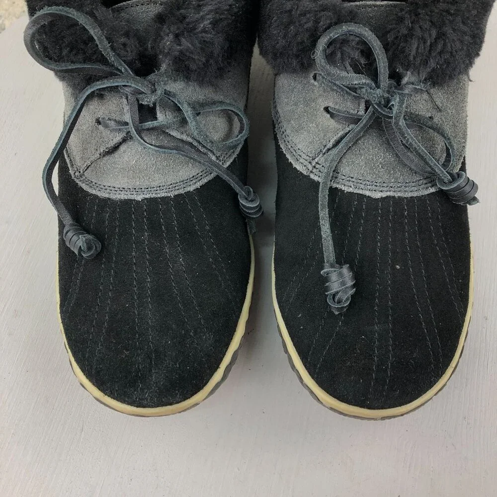 Sperry Women's Size 9M Top Sider Elayna Black Leather Faux Fur Duck Boot Booties